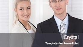  Presentation with good teamwork - Colorful presentation design enhanced with successful teamwork - man and woman - good cooperation backdrop and a dark gray colored foreground