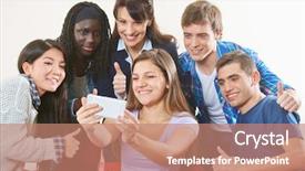  Presentation with teenagers - Cool new slide deck with successful teenagers take a selfie with their teacher at school backdrop and a coral colored foreground