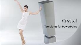  Presentation with check or tick mark - Slide deck with successful woman with exclamation mark background and a light gray colored foreground