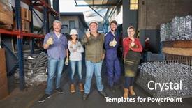  Presentation with metallurgy - Beautiful slide set featuring successful workers in metallurgy backdrop and a dark gray colored foreground