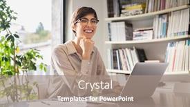  Presentation with home office - Slide deck consisting of successful-young-business-woman-sitting background and a coral colored foreground