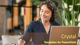  Presentation with writing notes - Slide deck featuring successful-young-business-woman-working background and a tawny brown colored foreground