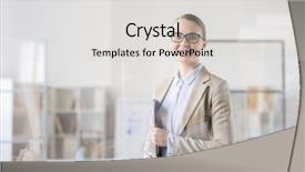  Presentation with successful - Cool new theme with successful young female business analyst backdrop and a  colored foreground