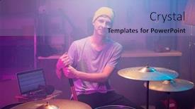  Presentation with drums - PPT theme consisting of successful-young-musician-in-beanie background and a light blue colored foreground