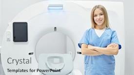  Presentation with ultra - Colorful slide set enhanced with successful-young-pretty-doctor backdrop and a sky blue colored foreground