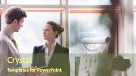  Presentation with young business people - Beautiful theme featuring successful young startup business people group brainstorming planning projects and taking notes to white flip board and checking tablet computer at modern bright office interior backdrop and a tawny brown colored foreground