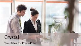  Presentation with planning - Colorful theme enhanced with successful young startup business people group brainstorming planning projects and taking notes to white flip board and checking tablet computer at modern bright office interior backdrop and a light gray colored foreground