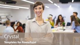  Presentation with front office - Slide deck consisting of successful-young-woman-standing background and a coral colored foreground