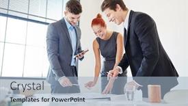  Presentation with solution - Amazing PPT layouts having successfull business people finding solution and cooperation in start-up meeting backdrop and a light blue colored foreground