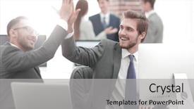  Presentation with motivation - Colorful slide set enhanced with successfull business people giving high backdrop and a light gray colored foreground