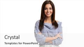  Presentation with fun - Colorful presentation theme enhanced with successfull ladys - caucasian brunette woman having fun backdrop and a white colored foreground