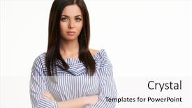  Presentation with floral border over white - Presentation design with successfull ladys - caucasian brunette woman isolated background and a  colored foreground