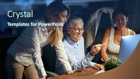  Presentation with business women - Theme with successfull-women-sharing-business-expirience background and a ocean colored foreground