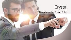  Presentation with partners - Cool new theme with succession - business partners standing in office backdrop and a lemonade colored foreground