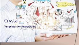  Presentation with strategy plan - Slide set with succession - businessman hands demostrating business strategy background and a sky blue colored foreground