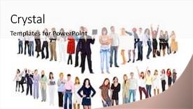  Presentation with five business people standing together and smiling - Colorful PPT theme enhanced with succession - standing together office culture backdrop and a  colored foreground