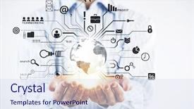  Presentation with strategy - Colorful slide deck enhanced with businessman hands demostrating business strategy sketch in palms backdrop and a sky blue colored foreground