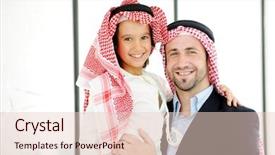  Presentation with arabic children - Slides having arabic muslim business people with children at office background and a lemonade colored foreground