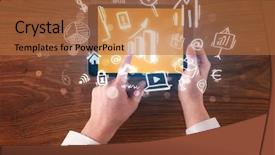  Presentation with hands holding black tablet - Cool new slides with succsess - caucasian business hands holding tablet backdrop and a red colored foreground