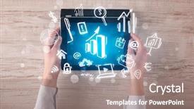  Presentation with hands holding black tablet - Slide deck with succsess - caucasian business hands holding tablet background and a gray colored foreground