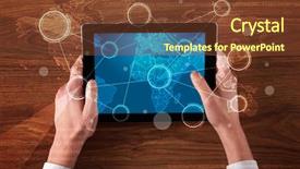  Presentation with hands holding black tablet - PPT layouts enhanced with succsess - caucasian business hands holding tablet background and a tawny brown colored foreground