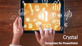  Presentation with hands holding - Cool new presentation with succsess - caucasian business hands holding tablet backdrop and a  colored foreground