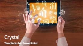  Presentation with hands holding black tablet - Presentation design consisting of succsess - caucasian business hands holding tablet background and a  colored foreground