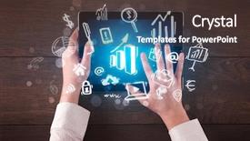  Presentation with hands holding black tablet - PPT layouts having succsess - caucasian business hands holding tablet background and a  colored foreground