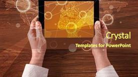  Presentation with hands holding black tablet - Presentation design consisting of succsess - caucasian business hands holding tablet background and a  colored foreground