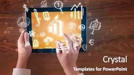  Presentation with hands holding - PPT layouts consisting of succsess - caucasian business hands holding tablet background and a  colored foreground