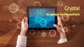  Presentation with hands holding - Audience pleasing presentation design consisting of succsess - caucasian business hands holding tablet backdrop and a  colored foreground