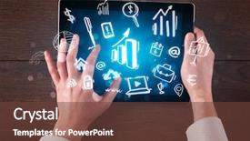  Presentation with hands holding - Cool new presentation design with succsess - caucasian business hands holding tablet backdrop and a  colored foreground