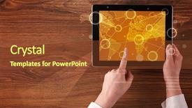  Presentation with hands holding black tablet - Cool new slide set with succsess - caucasian business hands holding tablet backdrop and a  colored foreground