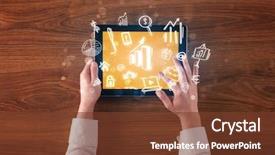  Presentation with hands holding black tablet - Beautiful PPT theme featuring succsess - caucasian business hands holding tablet backdrop and a tawny brown colored foreground