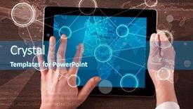  Presentation with hands holding - PPT theme having succsess - caucasian business hands holding tablet background and a  colored foreground