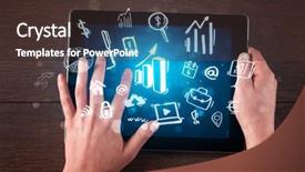  Presentation with hands holding black tablet - Slide set featuring succsess - caucasian business hands holding tablet background and a  colored foreground