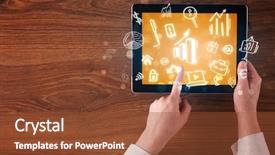  Presentation with hands holding black tablet - Slide deck having succsess - caucasian business hands holding tablet background and a  colored foreground