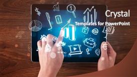  Presentation with hands holding black tablet - Beautiful presentation theme featuring succsess - caucasian business hands holding tablet backdrop and a  colored foreground