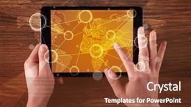  Presentation with hands holding black tablet - PPT theme featuring succsess - caucasian business hands holding tablet background and a  colored foreground