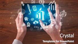  Presentation with hands holding black tablet - Colorful theme enhanced with succsess - caucasian business hands holding tablet backdrop and a  colored foreground