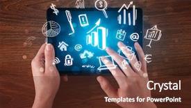  Presentation with hands holding black tablet - PPT theme consisting of succsess - caucasian business hands holding tablet background and a  colored foreground