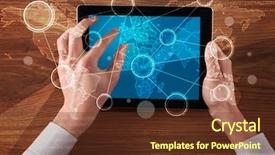  Presentation with hands holding - Slide set consisting of succsess - caucasian business hands holding tablet background and a  colored foreground