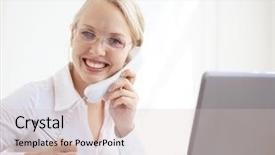  Presentation with telephone - Beautiful presentation theme featuring succsess - portrait of a smiling business backdrop and a  colored foreground