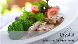  Presentation with succulent - Presentation design with succulent and juicy roasted leg of lamb with rosemary and garlic background and a light gray colored foreground