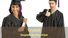  Presentation with graduation black graduate hat - Presentation theme enhanced with sucess celebration - happy young couple on graduation background and a  colored foreground