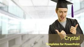  Presentation with graduation - Presentation design featuring sucess celebration - happy young man after his background and a tawny brown colored foreground