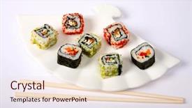  Presentation with farming canals california - Presentation featuring suchi - japanese nori-wrapped futomaki and uramaki background and a  colored foreground