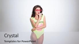  Presentation with lollipop - Amazing PPT layouts having sucking - beautiful woman in bodysuit holding backdrop and a light gray colored foreground