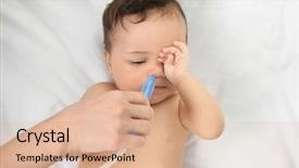  Presentation with home health care - Presentation design with suction - mother using nasal aspirator background and a coral colored foreground