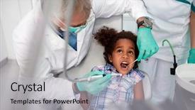  Presentation with dentist - Theme with suction - scared girl at dentist repairing background and a light gray colored foreground